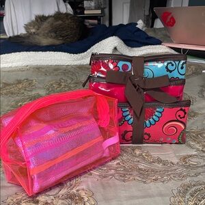 Claire's Pink & Multicolor Floral Cosmetic Pouch Set - 3 Pieces